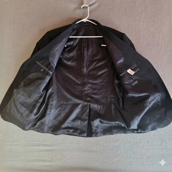 Lauren Ralph Lauren Mens Black Two Button Blazer Suit Jacket Made in Canada - Picture 3 of 16